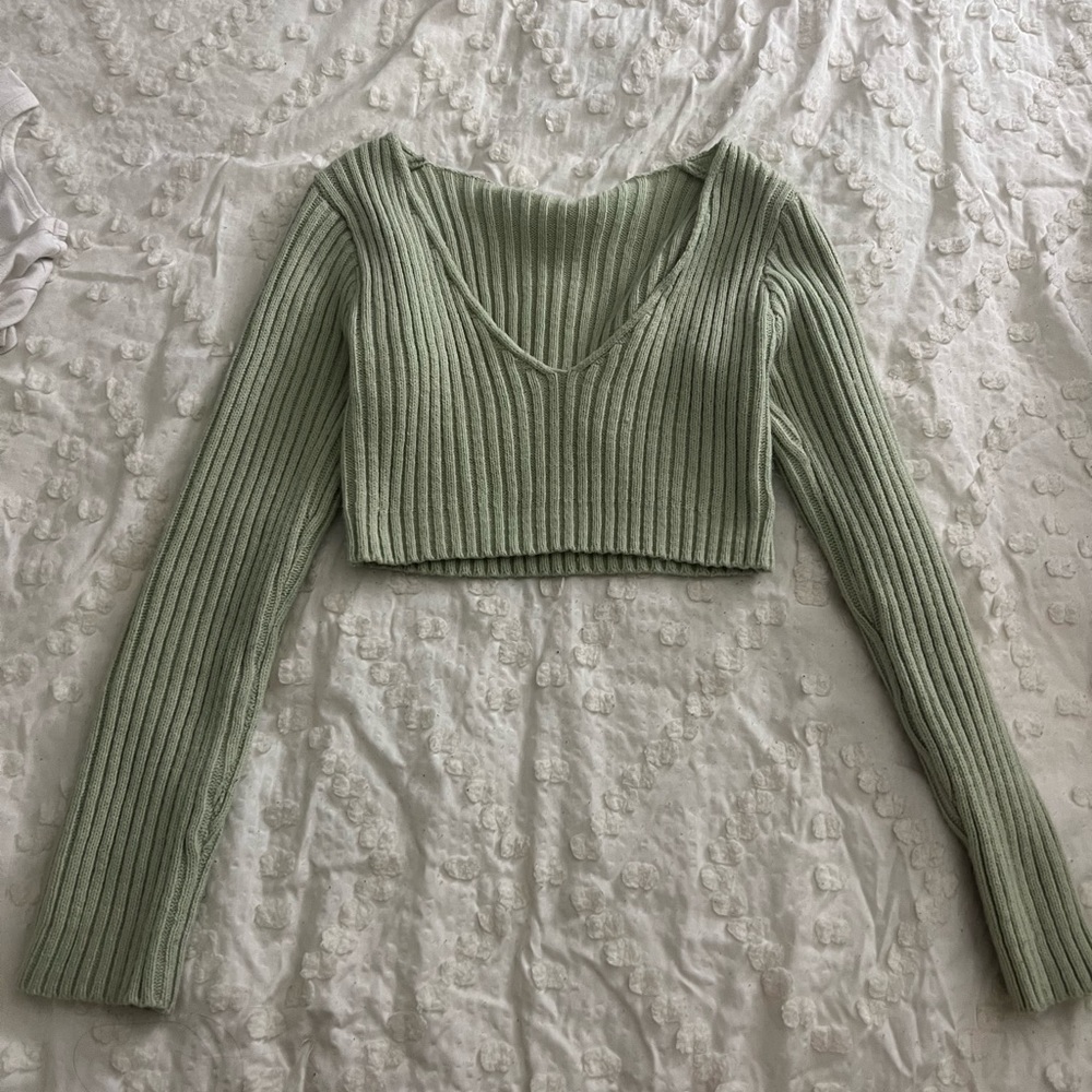 Cute cropped sage green sweater